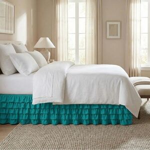 Multi-Ruffle Bed Skirt, Microfiber 15" Drop (Turquoise, Queen)